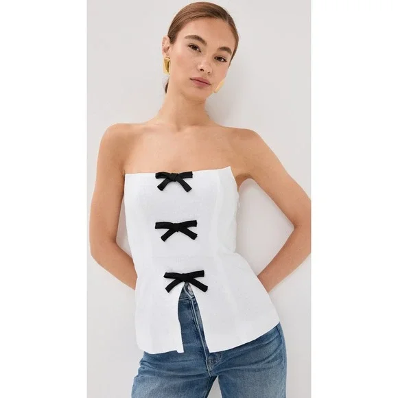 NWT Reformation Essie Linen Top White w Black Bows 4 - Picture 3 of 13